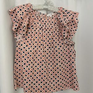 Pink and blue ruffle sleeve top